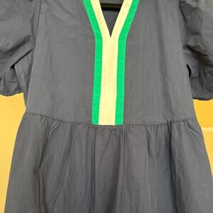 Women’s 100% cotton mini casual summer puff sleeve baby doll v neck dress blue